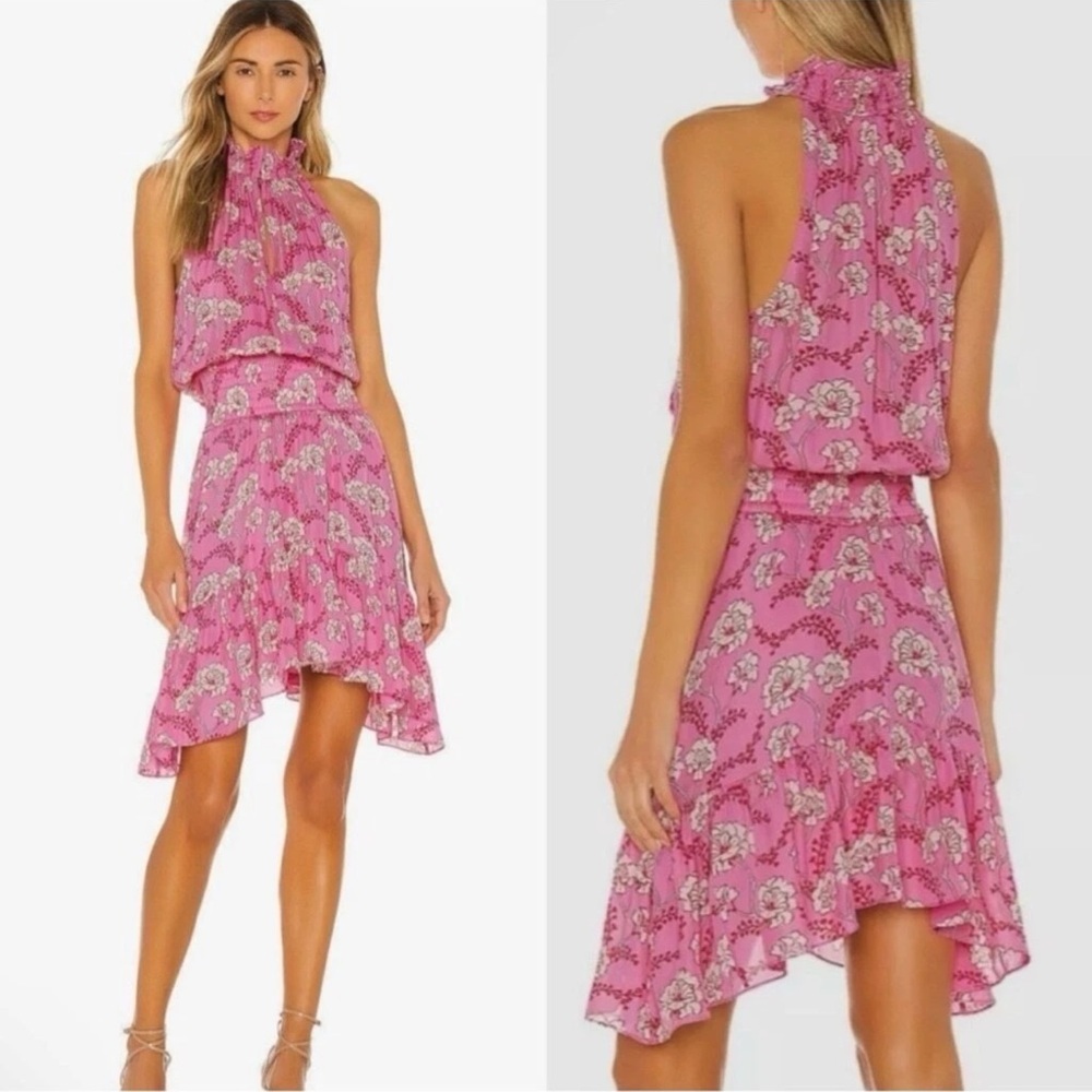 A.L.C Cody Halter Neck Floral 100 Silk‎ Blouson Dress Women's Size 8 NWT